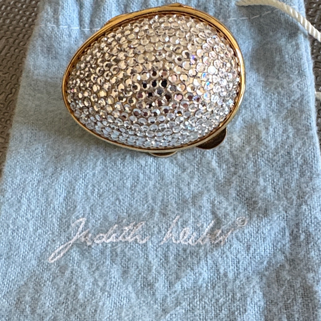 Judith Leiber Gold Band With Sparkling Silver Crystals Pillcase. Pouch Included